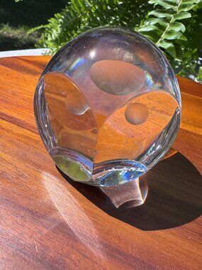 Vintage Val St Lambert Belgium Glass Owl Paperweight, 2.5" Crystal Figurine